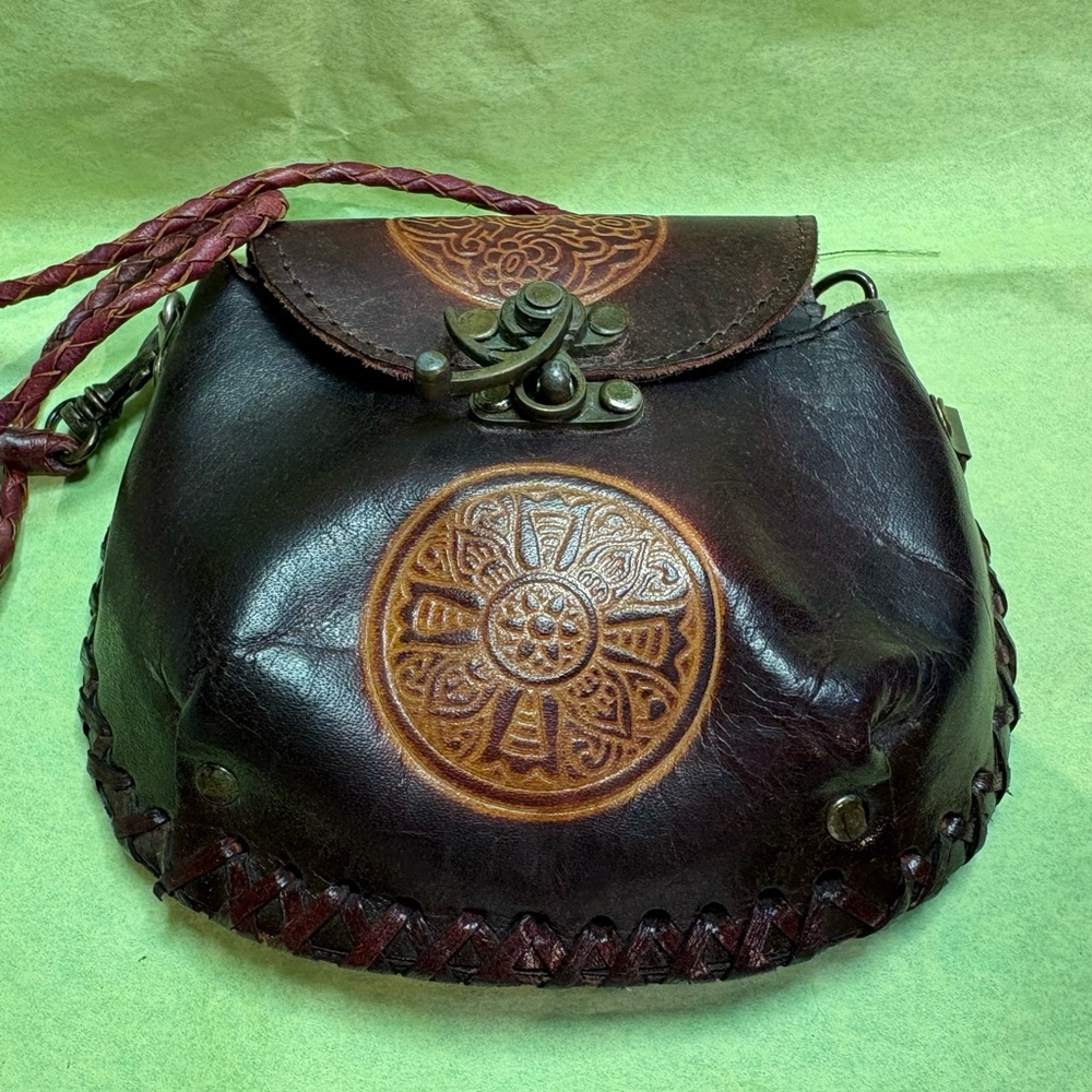Vintage Brown Leather Handmade Mini Crossbody Bag From Mexico